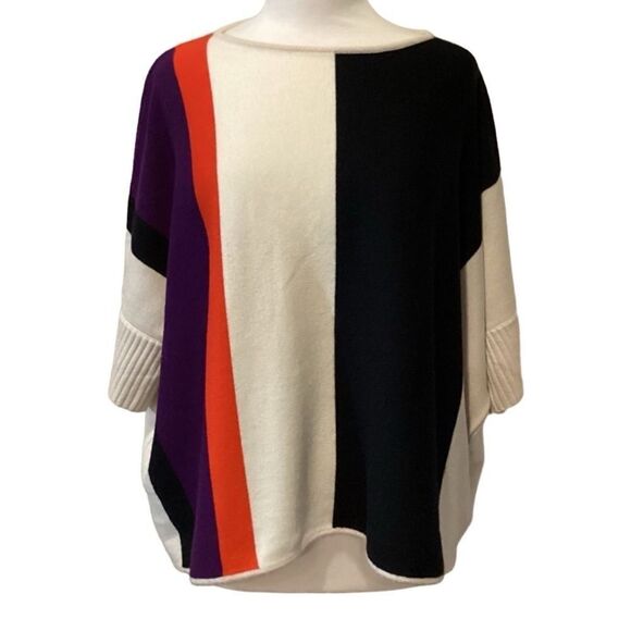 St John Tunic Pullover Sweater Size Small Short Sleeve Colorblock Wool - Picture 1 of 7